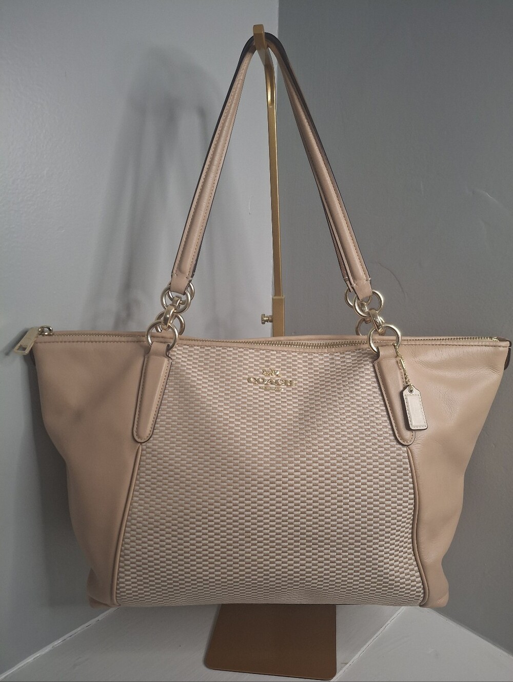Coach Ava Tote Legacy Jacquard Blush Pink Shoulder Bag F57246
